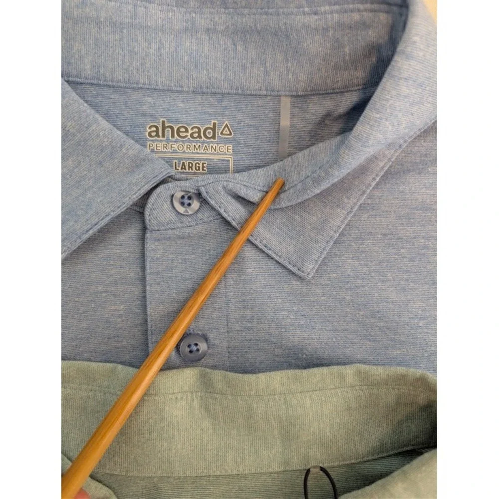 (Lot of 2) Ahead Performance Polo Shirt Mens L Blue Green